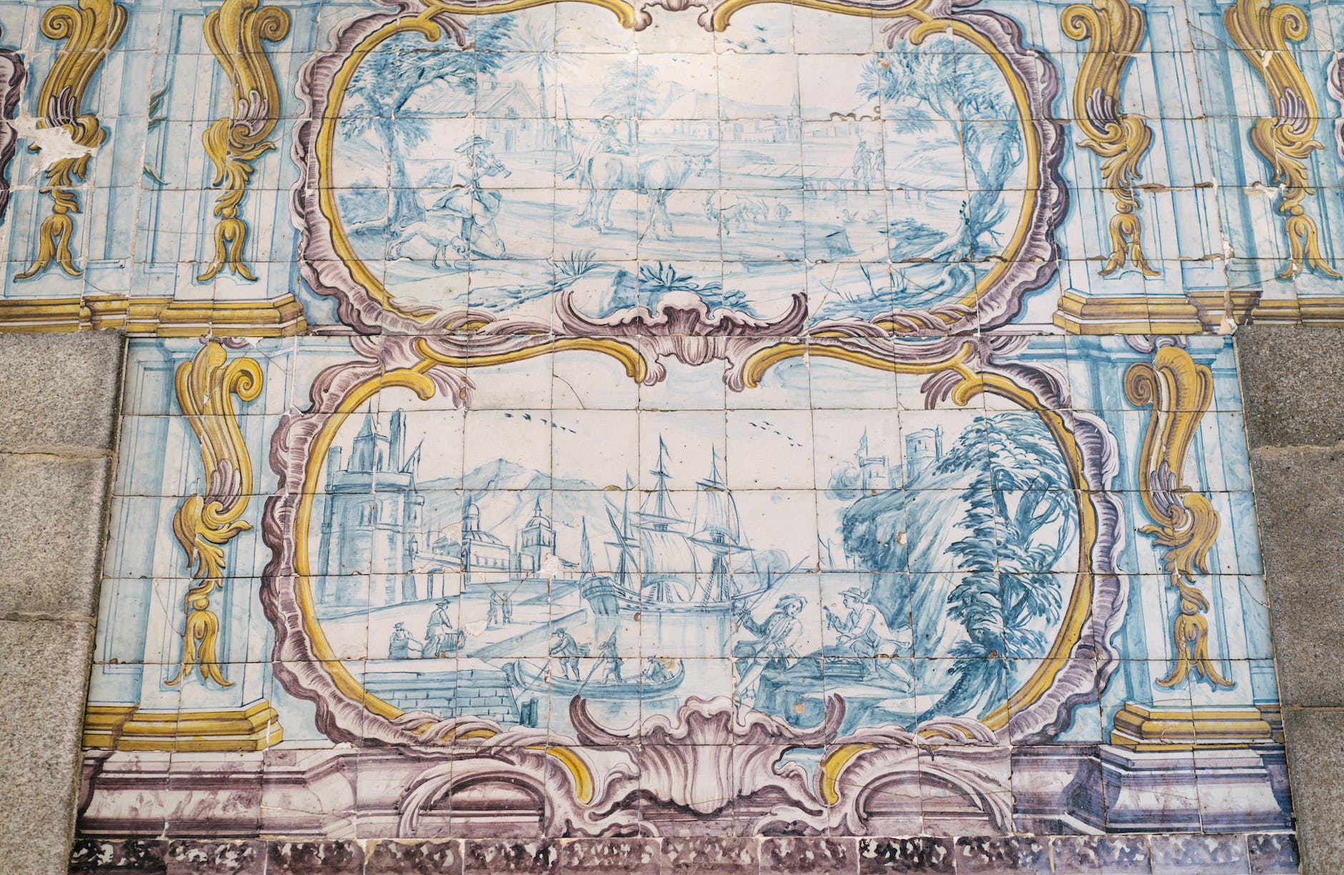 azulejo painted ceramic tiles in portuguese city